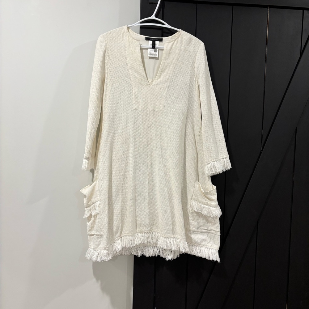 Cream Tunic Dress with Fringe Details